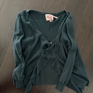 Grey Ruffled Cardigan Sweater